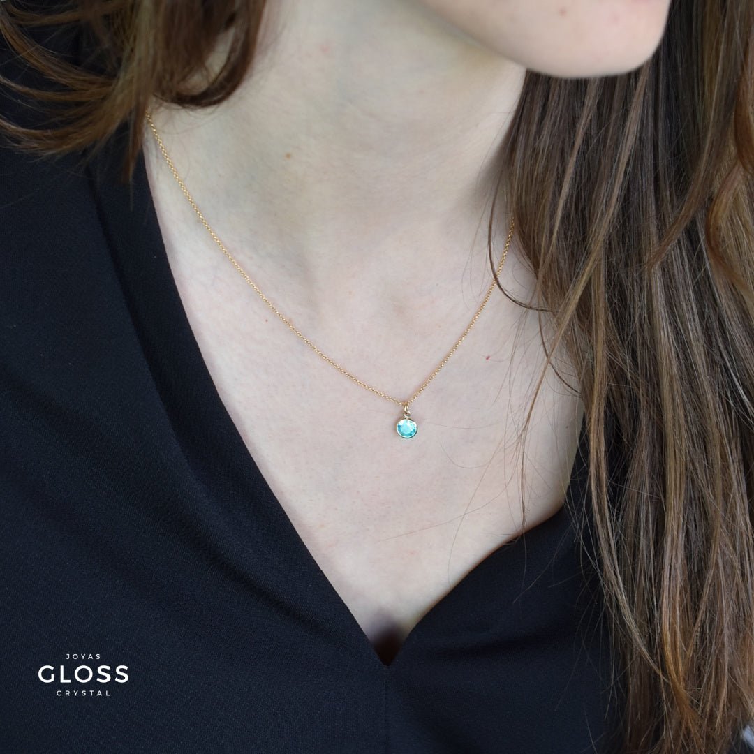 Collar Dalia Aquamarine Punto Luz Oro - Joyas Gloss Crystal