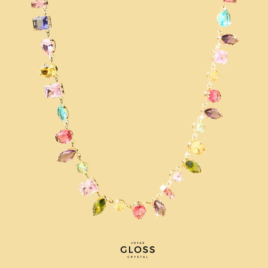 Collar Emperatriz Colores Baño de Oro 18k - Joyas Gloss Crystal