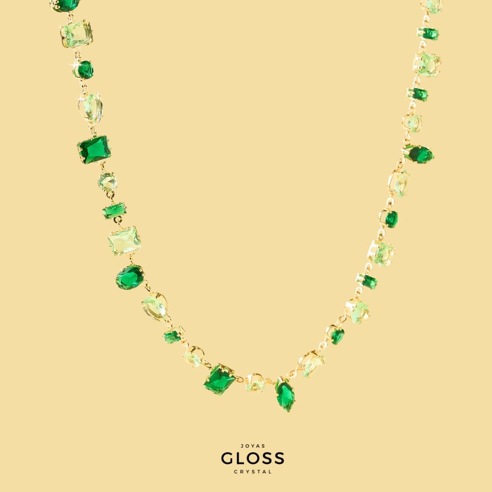 Collar Emperatriz Esmeralda Baño de Oro 18k - Joyas Gloss Crystal