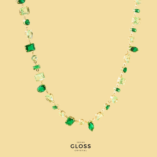 Collar Emperatriz Esmeralda Baño de Oro 18k - Joyas Gloss Crystal