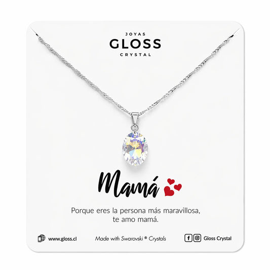 Collar Mamá Luz Ovalado Plata 925 - Joyas Gloss Crystal
