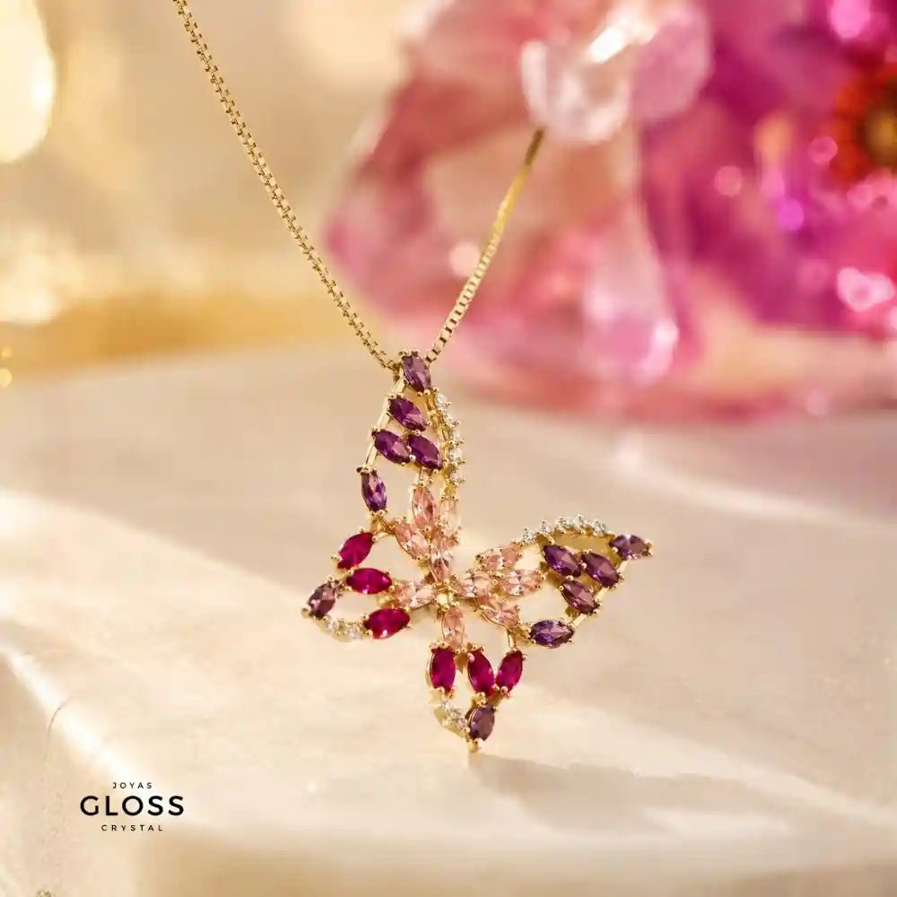Collar Mariposa Lilium Baño de Oro 18k - Joyas Gloss Crystal