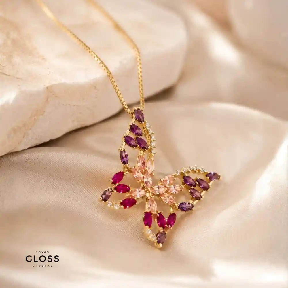 Collar Mariposa Lilium Baño de Oro 18k - Joyas Gloss Crystal