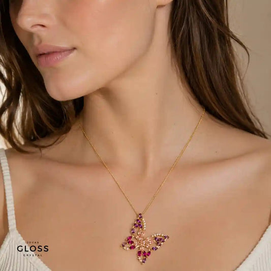 Collar Mariposa Lilium Baño de Oro 18k - Joyas Gloss Crystal