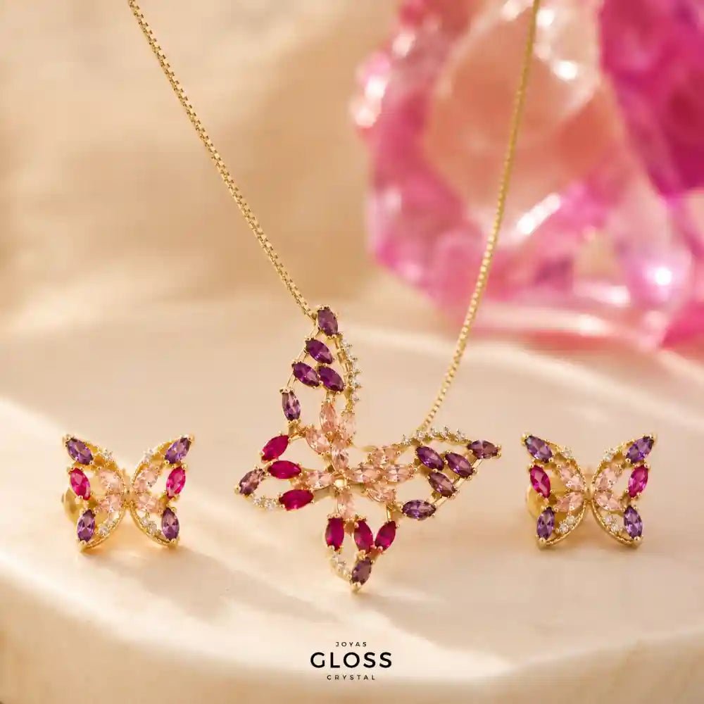 Collar Mariposa Lilium Baño de Oro 18k - Joyas Gloss Crystal