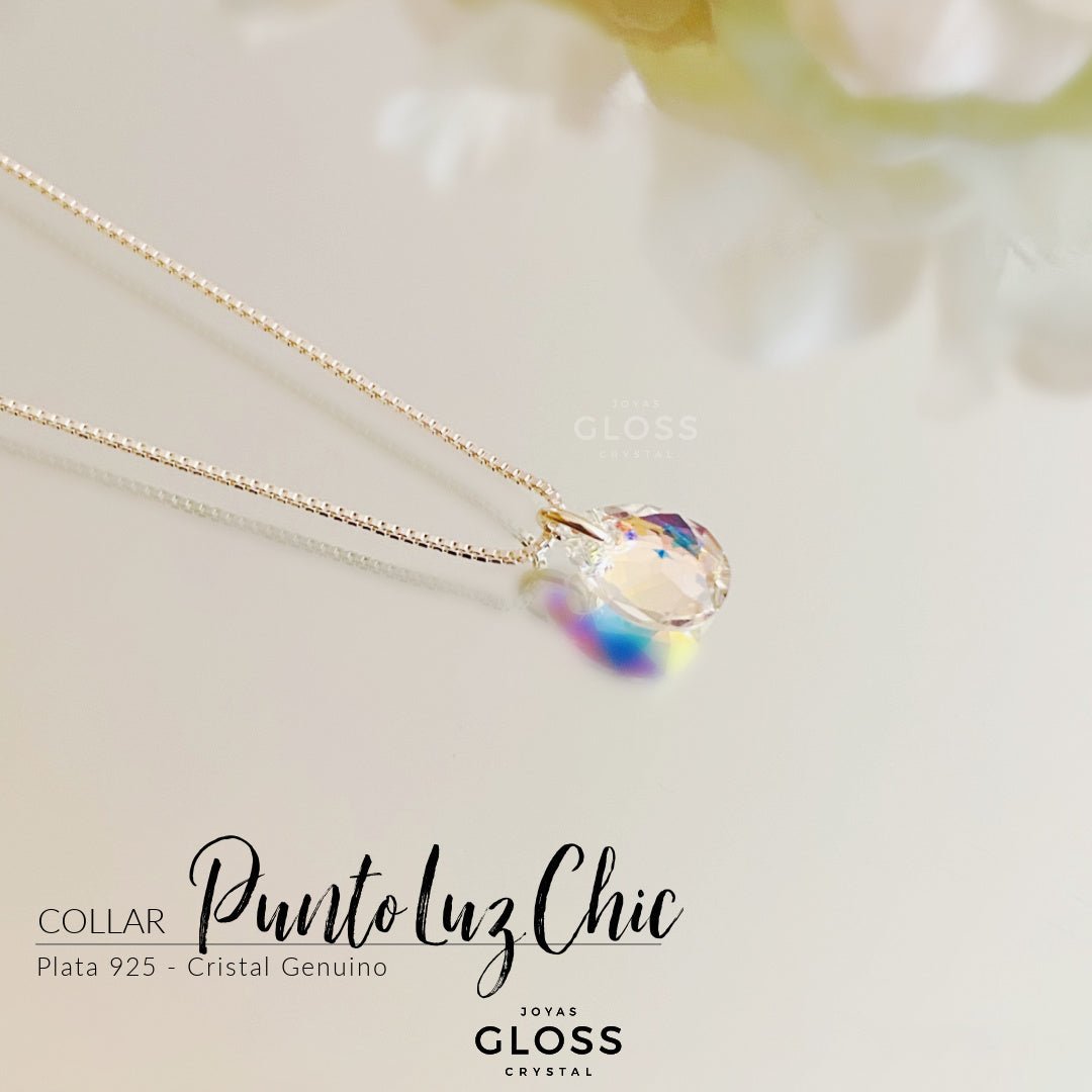 Collar Punto Luz Chic Tornasol Plata Cristales Genuino - Joyas Gloss Crystal