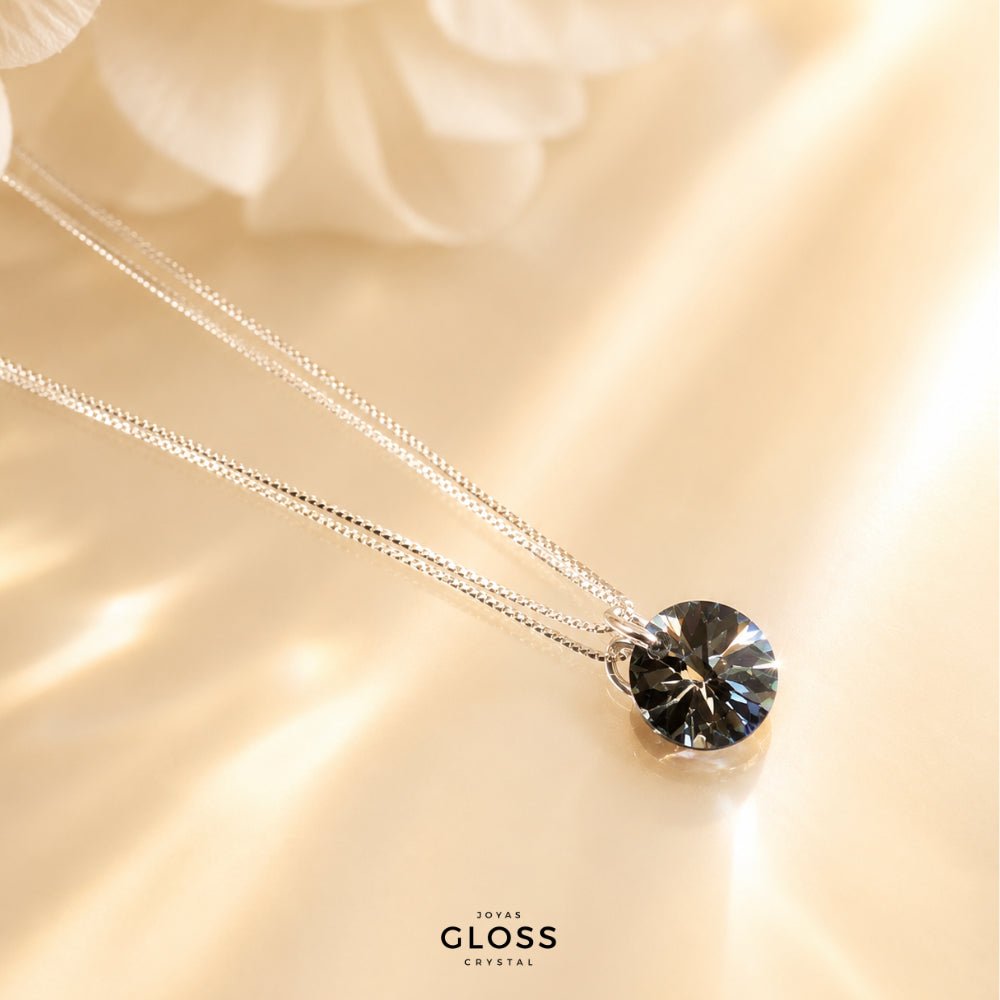 Collar Punto Luz Plata Negro Swarovski - Joyas Gloss Crystal