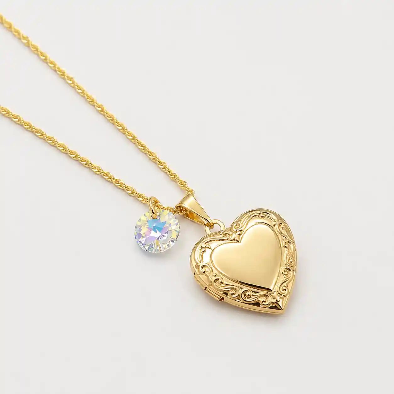 Collar Relicario Corazón Liso Oro 18k + Swarovski - Joyas Gloss Crystal