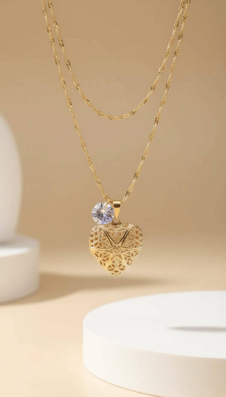 Collar Relicario Corazón Oro 18k + Swarovski - Joyas Gloss Crystal