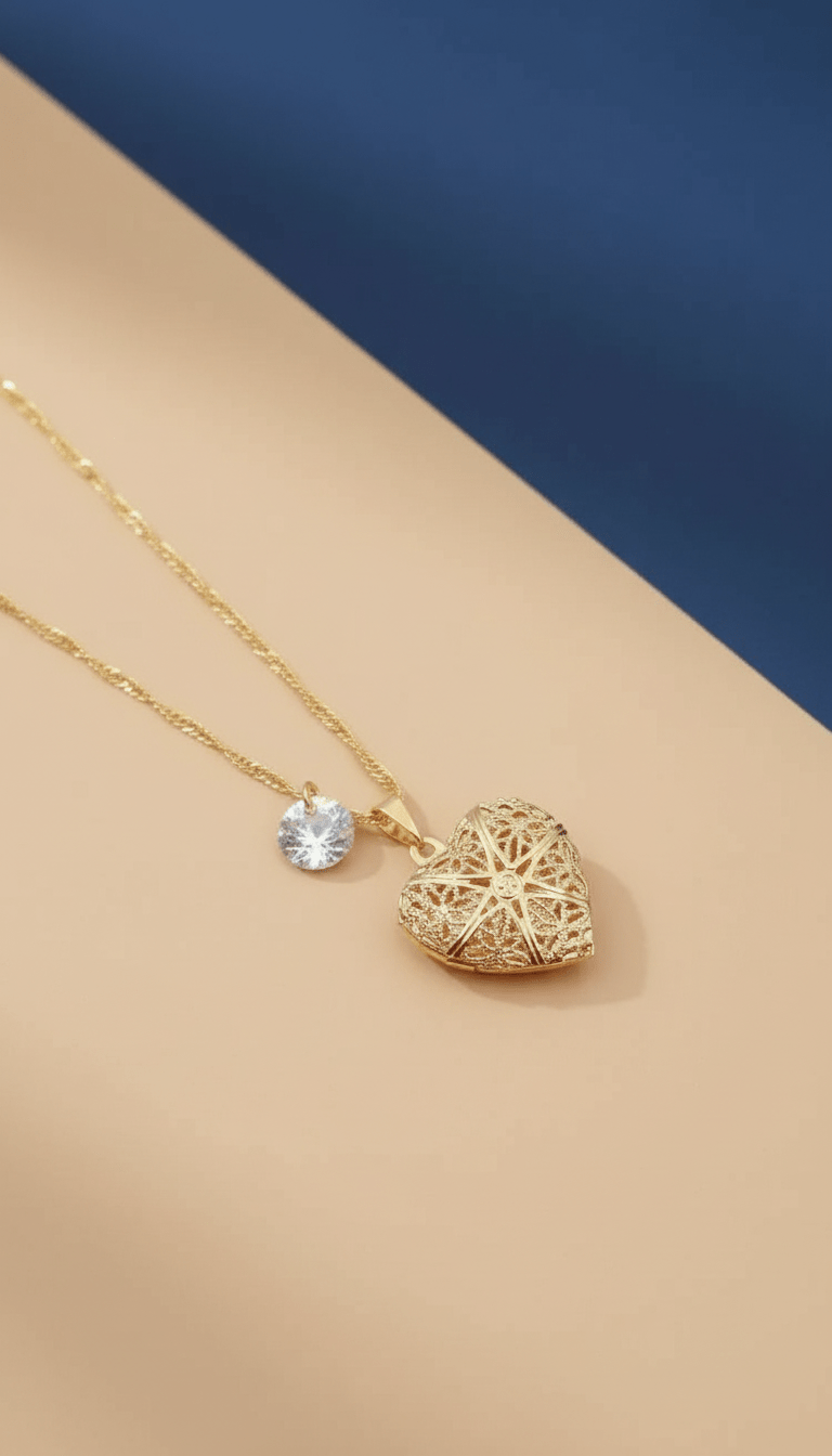 Collar Relicario Corazón Oro 18k + Swarovski - Joyas Gloss Crystal