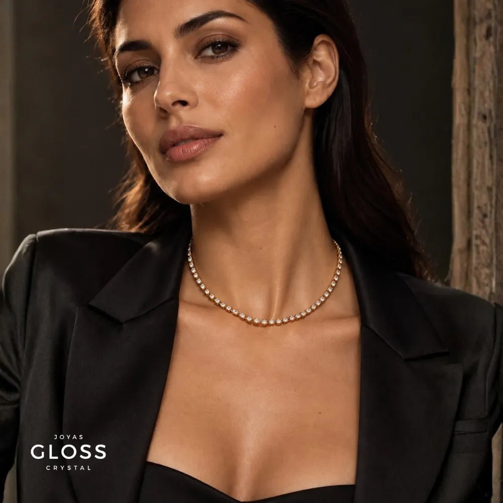Collar Riviera Circones Oro 18k - Joyas Gloss Crystal