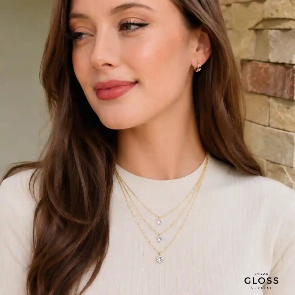 Collar Triple Destello Baño de Oro 18k - Joyas Gloss Crystal