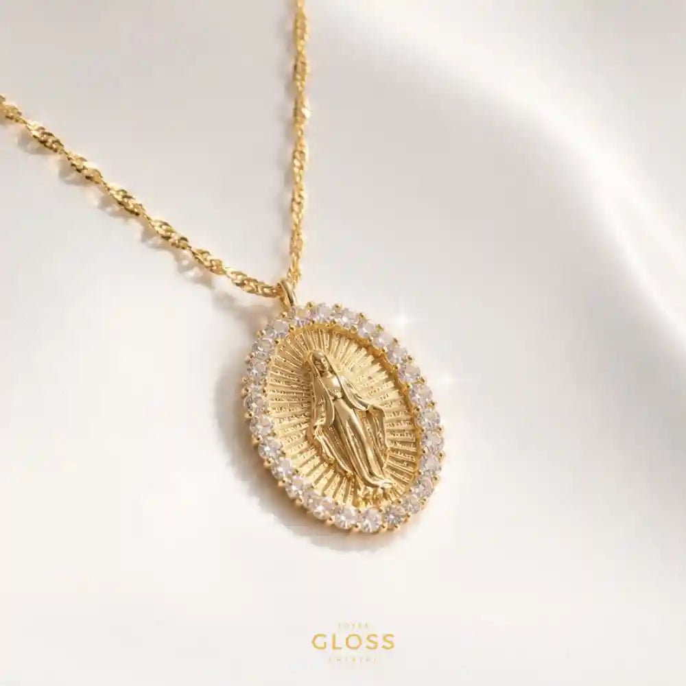 Collar Virgen Circon Blanco Oro 18k - Joyas Gloss Crystal