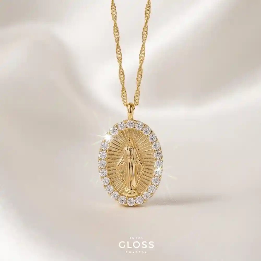 Collar Virgen Circon Blanco Oro 18k - Joyas Gloss Crystal