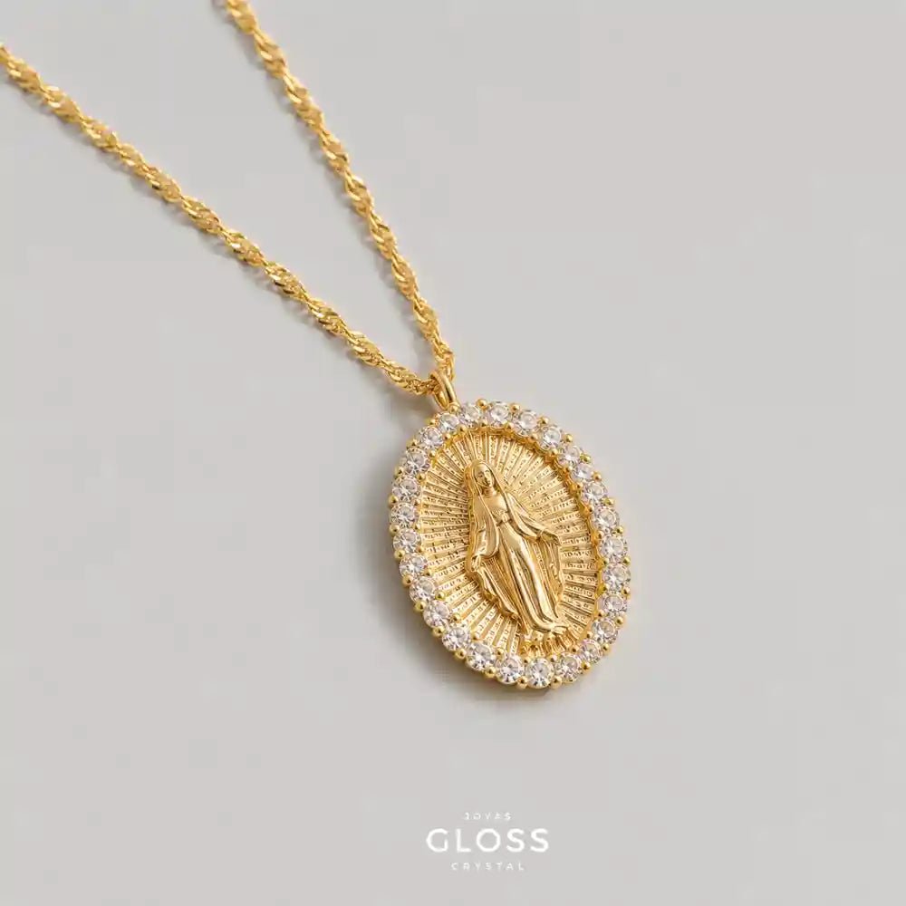 Collar Virgen Circon Blanco Oro 18k - Joyas Gloss Crystal