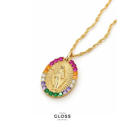 Collar Virgen Multicolor Oro 18k - Joyas Gloss Crystal