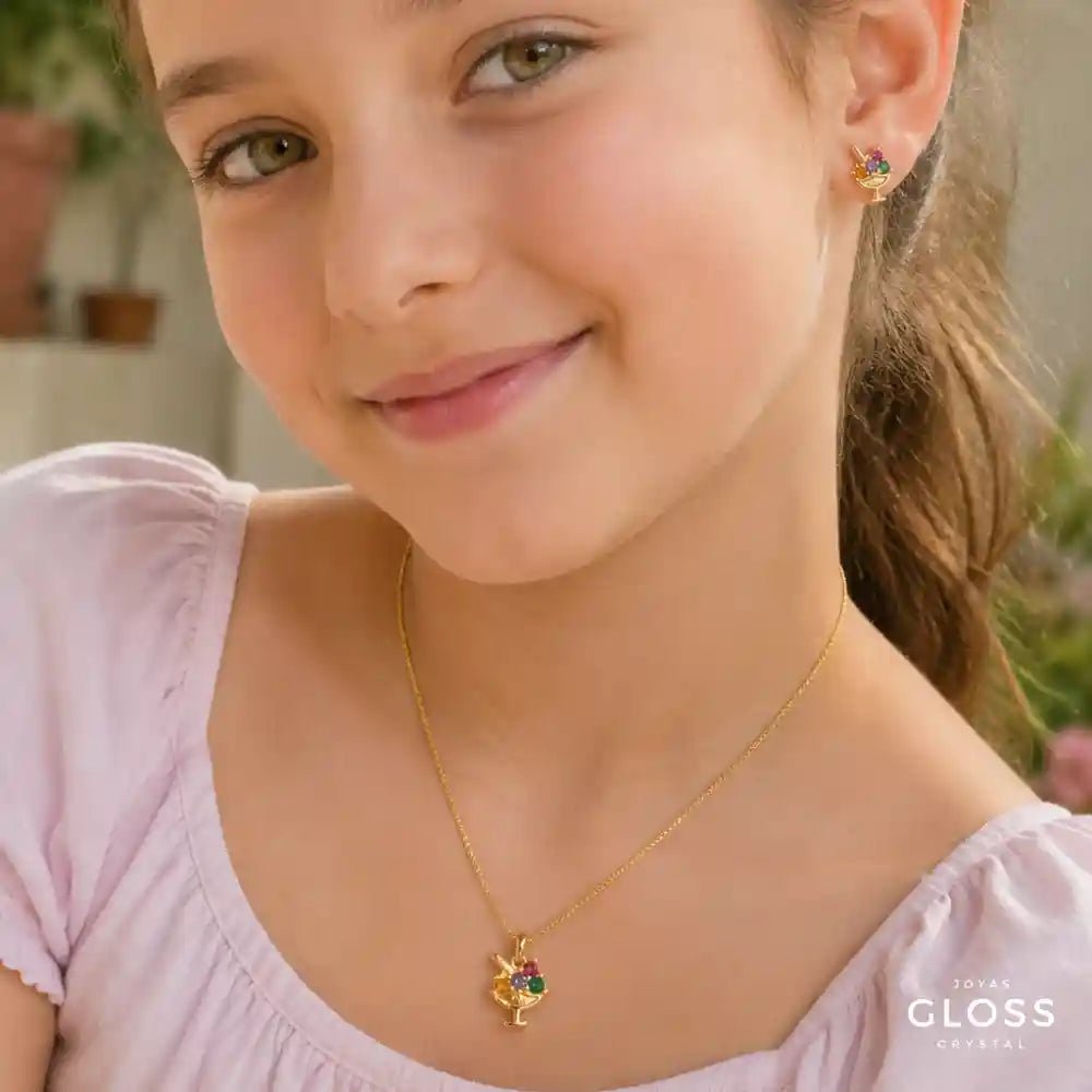 Conjunto Niña Yummy Baño de Oro 18k - Joyas Gloss Crystal