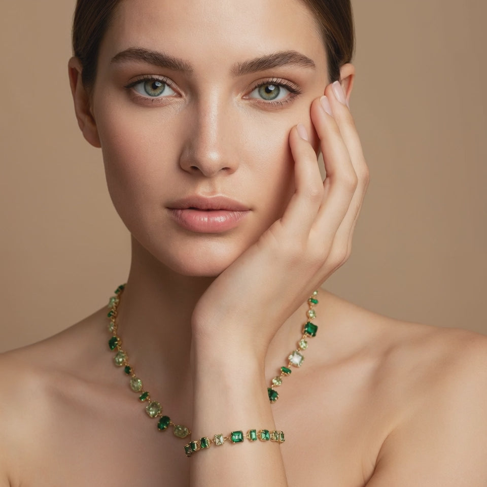 Pulsera Emperatriz Esmeralda Baño de Oro 18k