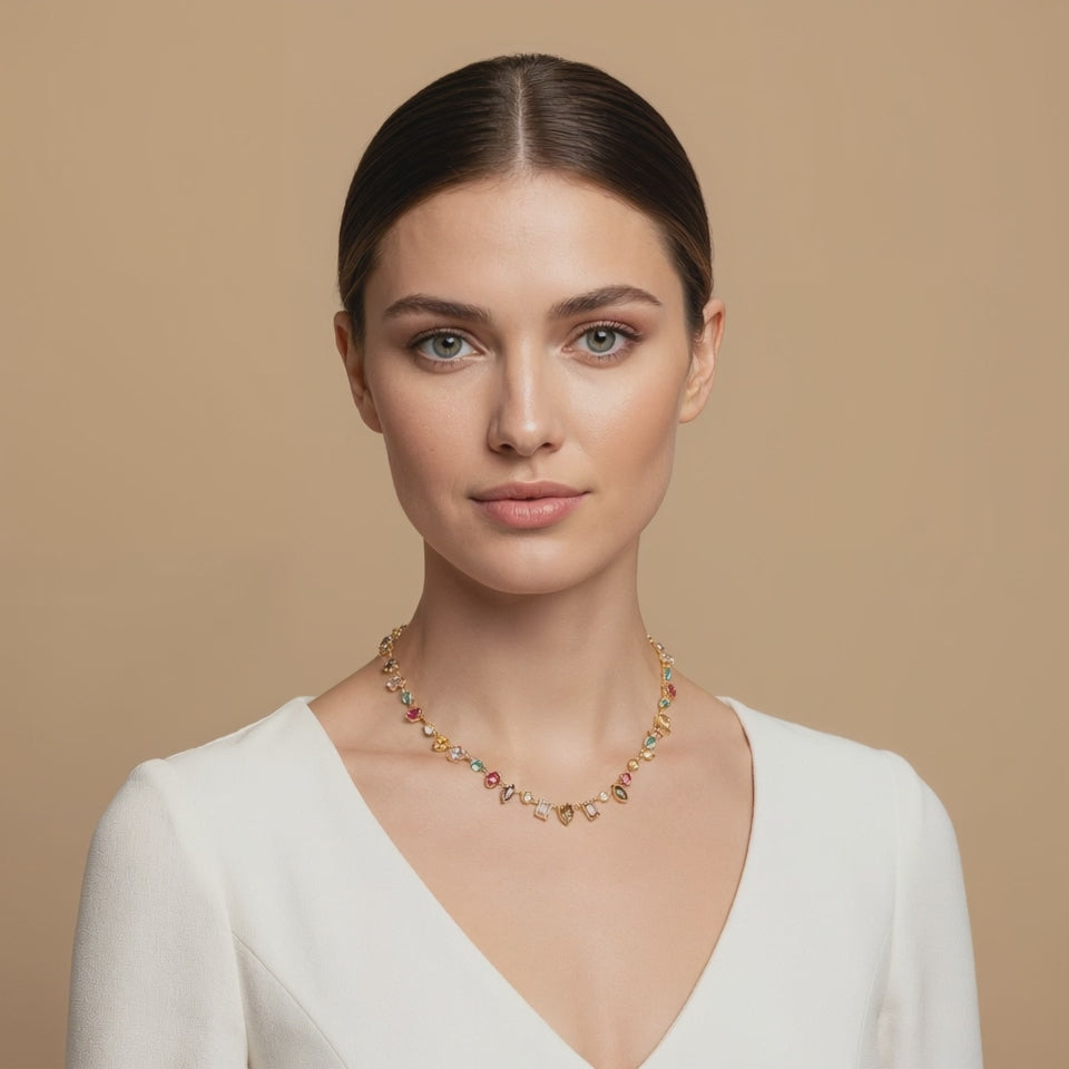 Collar Emperatriz Colores Baño de Oro 18k