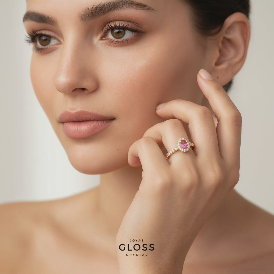 Anillo Azalea Rubí baño oro 18k