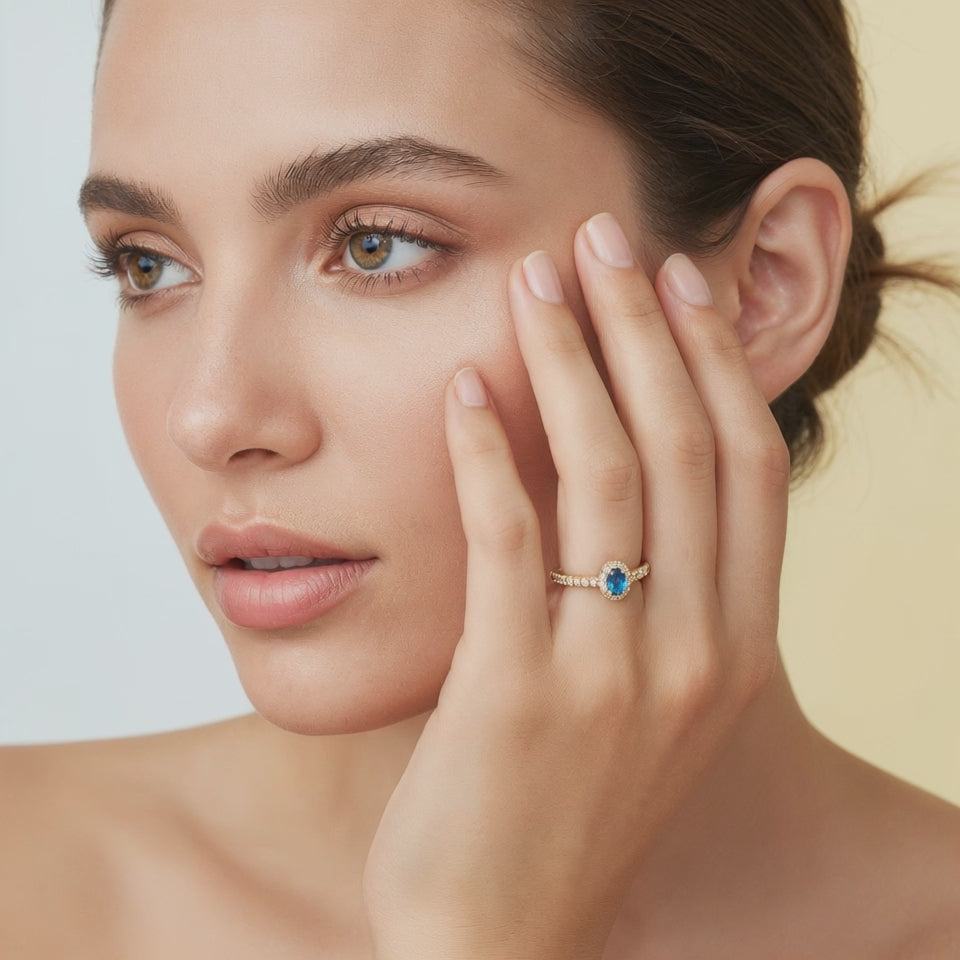 Anillo Azalea Zafiro baño oro 18k