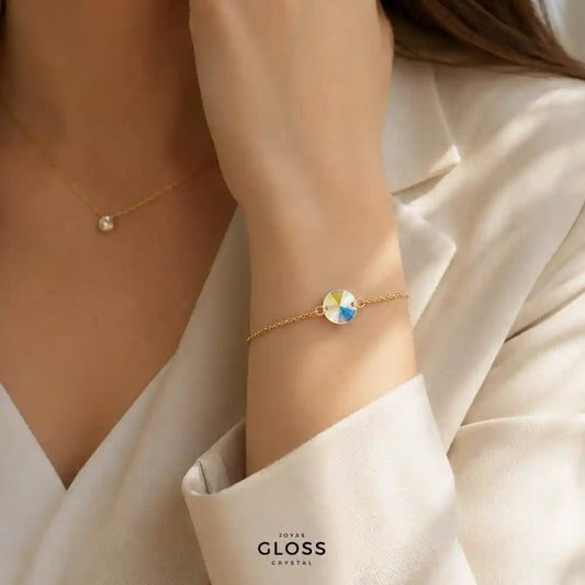 Pulsera Boreal Ajustable Oro Cristal Swarovski - Joyas Gloss Crystal