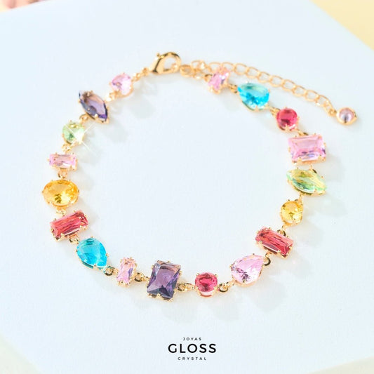 Pulsera Emperatriz Colores Baño de Oro 18k - Joyas Gloss Crystal