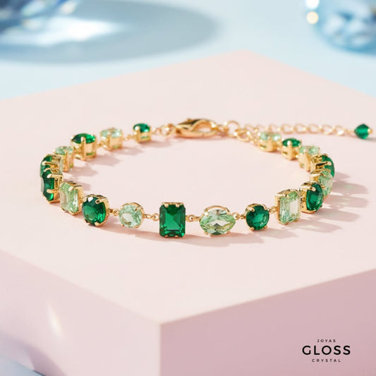 Pulsera Emperatriz Esmeralda Baño de Oro 18k - Joyas Gloss Crystal