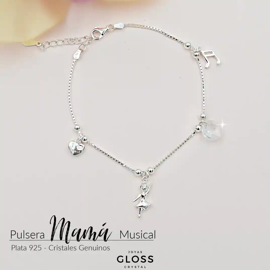 Pulsera Plata 925 Mamá Musical - Joyas Gloss Crystal