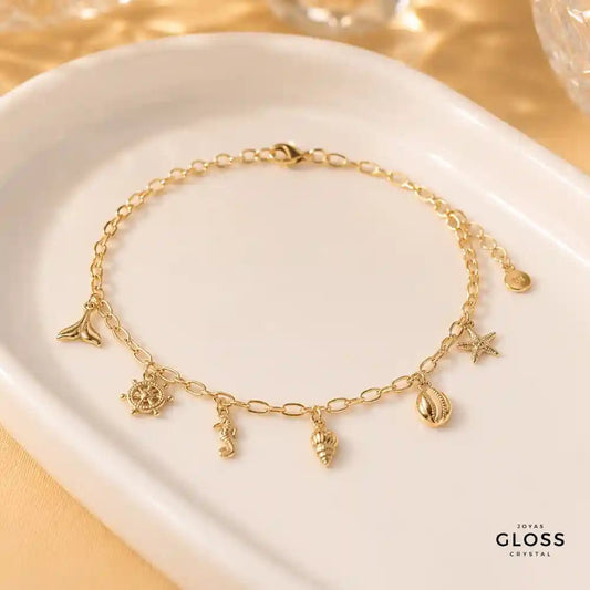 Pulsera y/o Tobillera Marina Oro 18k - Joyas Gloss Crystal