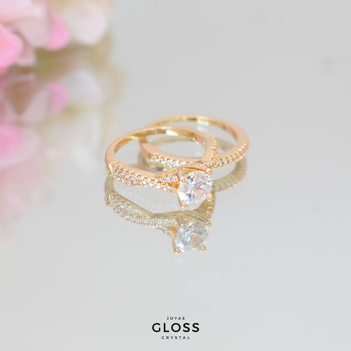 Anillo Alianza Duo Solitario Oro Circones - Joyas Gloss Crystal