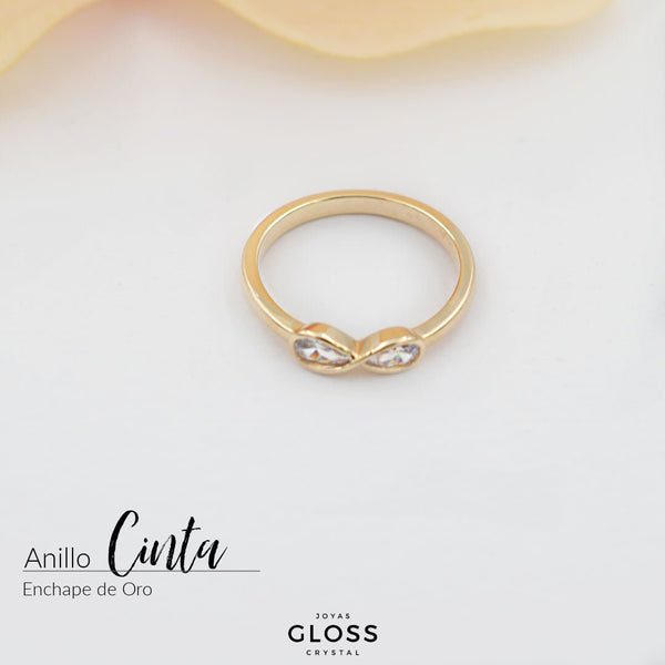 Anillo Cinta enchape Oro 18k - Joyas Gloss Crystal
