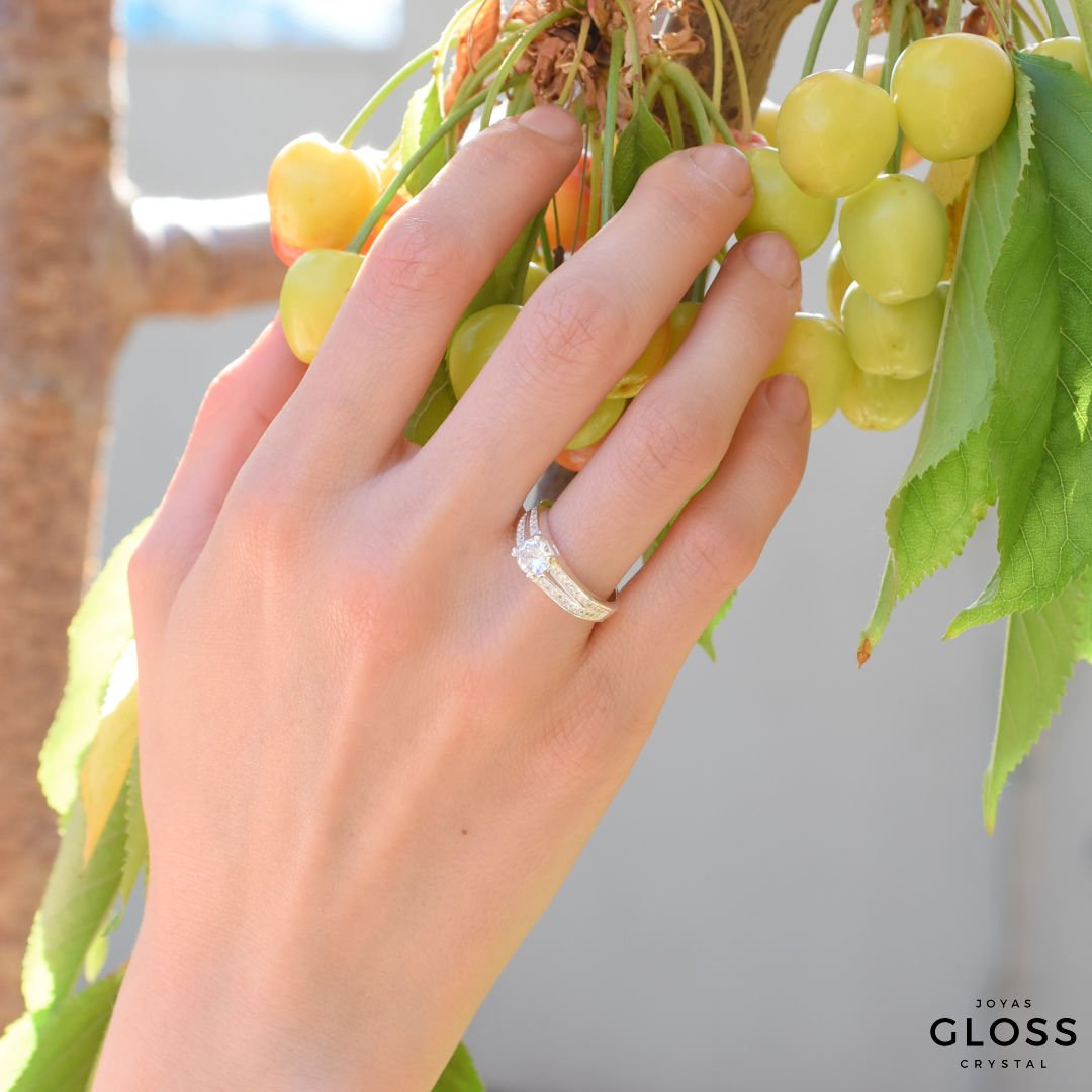 Anillo Doble Unión Compromiso Plata 925 - Joyas Gloss Crystal