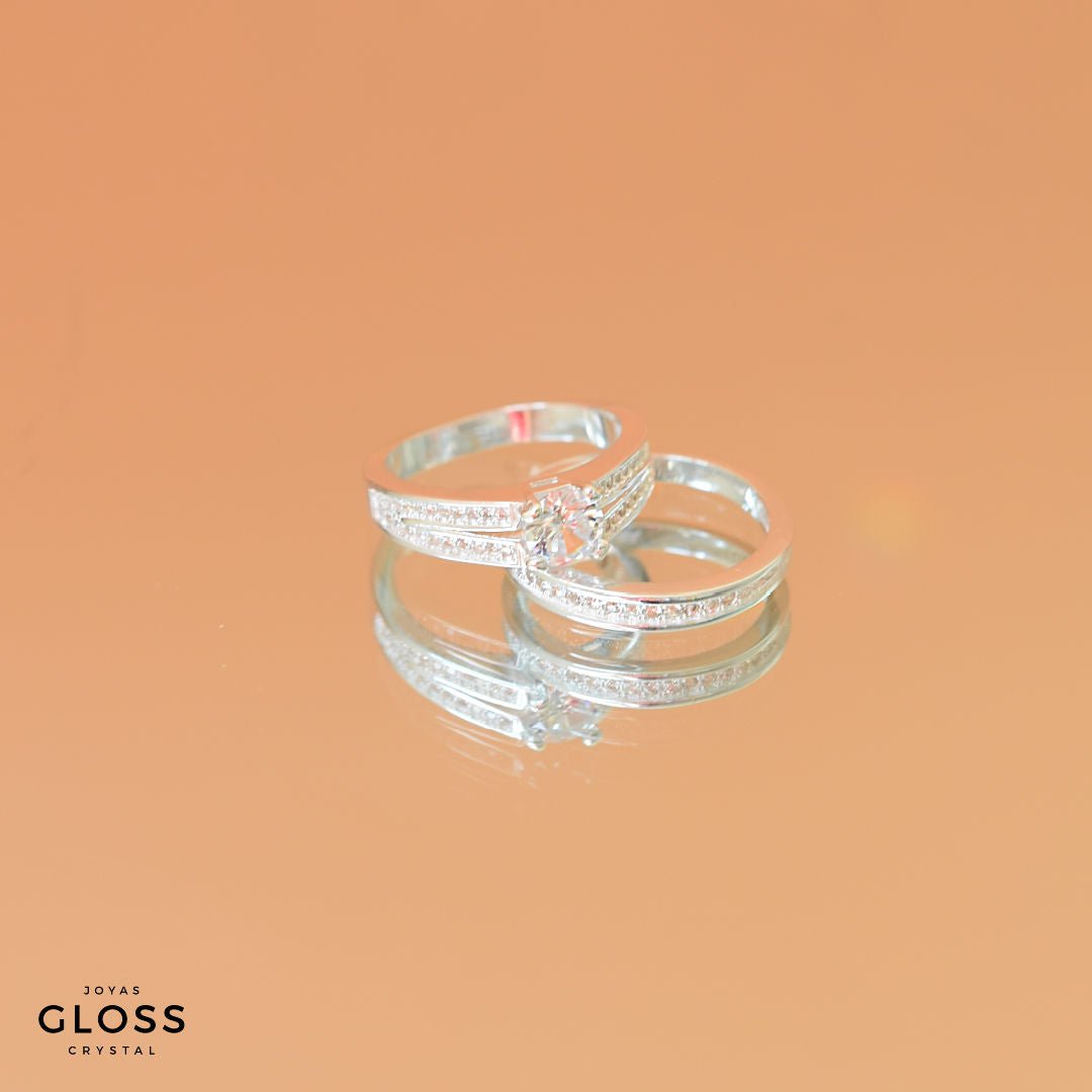 Anillo Doble Unión Compromiso Plata 925 - Joyas Gloss Crystal