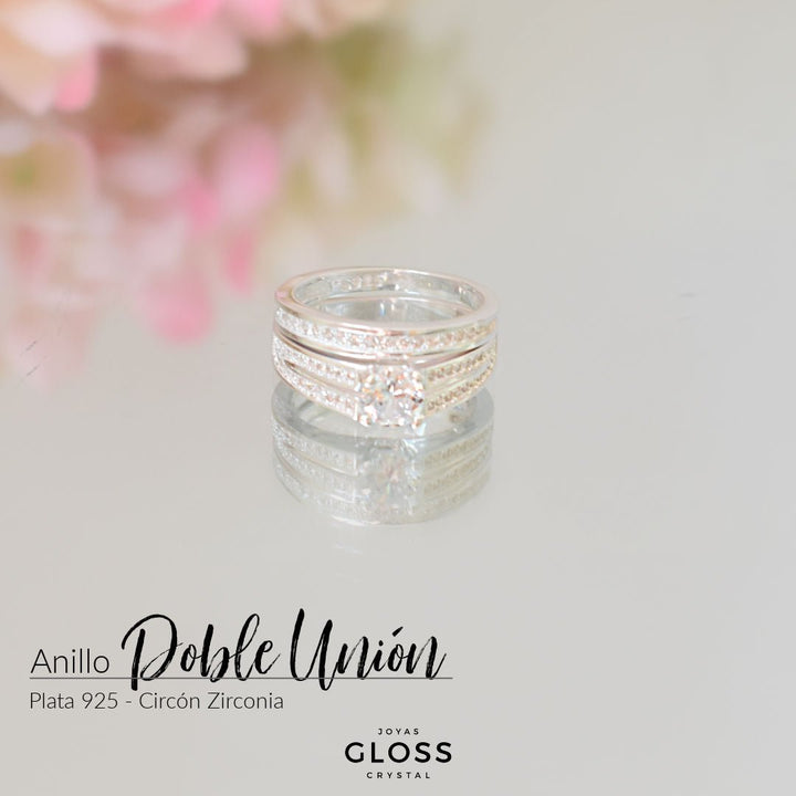 Anillo Doble Unión Compromiso Plata 925 - Joyas Gloss Crystal