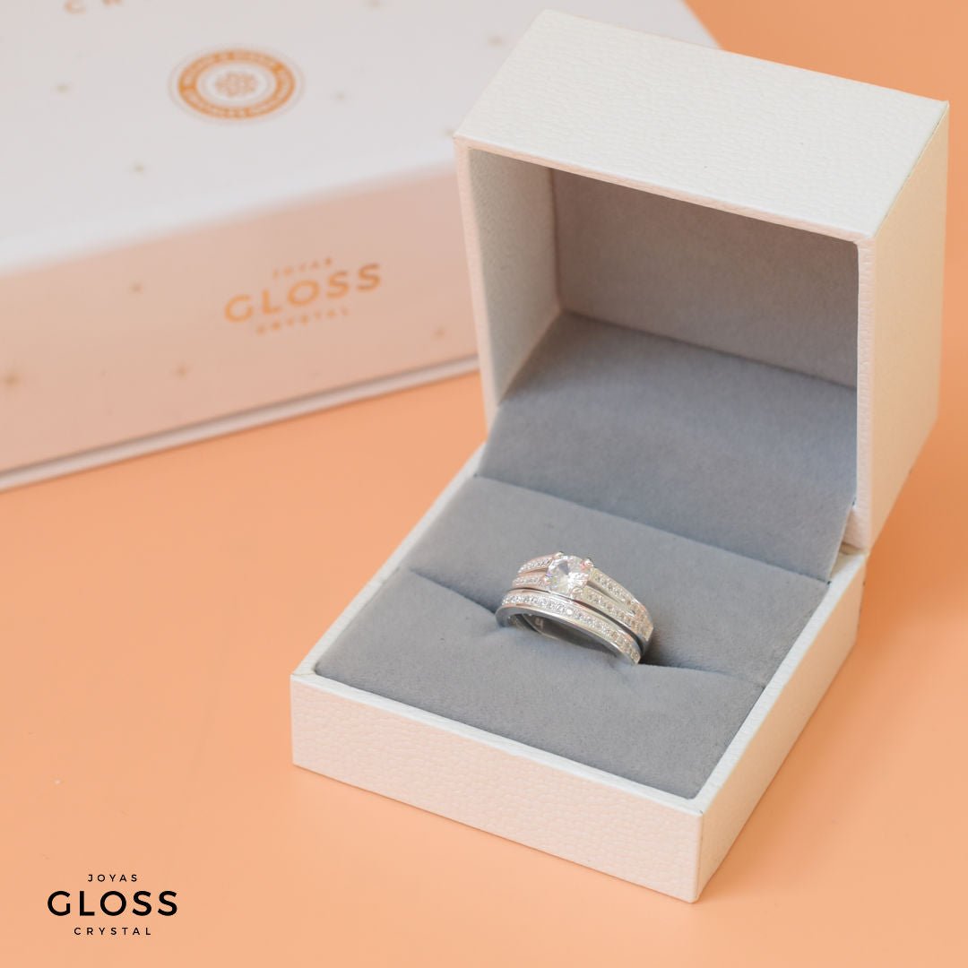 Anillo Doble Unión Compromiso Plata 925 - Joyas Gloss Crystal