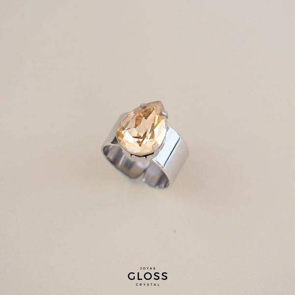 Anillo Gota Grande - Ambar Rodinado - Joyas Gloss Crystal