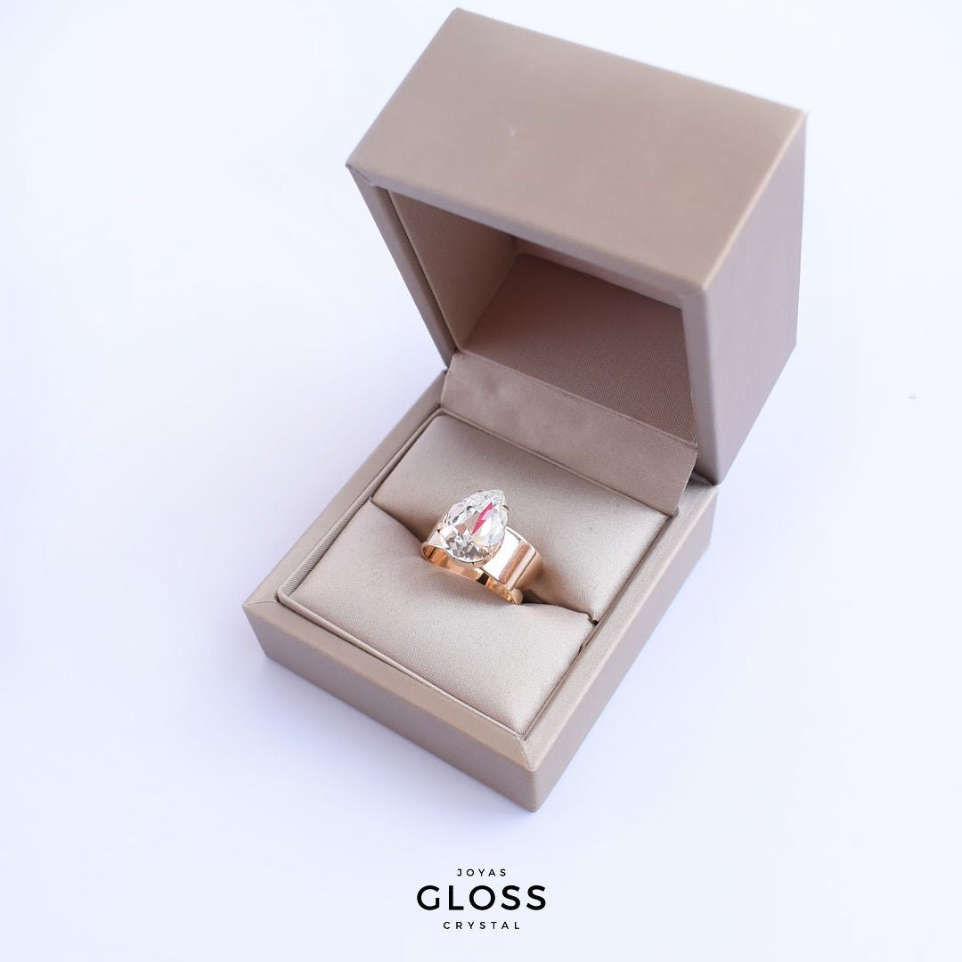 Anillo Gota Grande Crystal Baño de Oro - Joyas Gloss Crystal