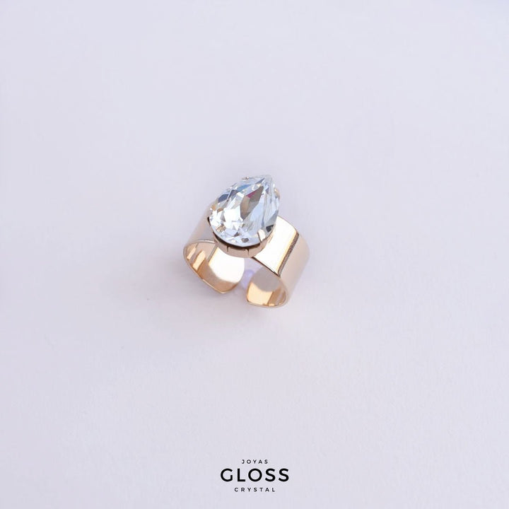 Anillo Gota Grande Crystal Baño de Oro - Joyas Gloss Crystal