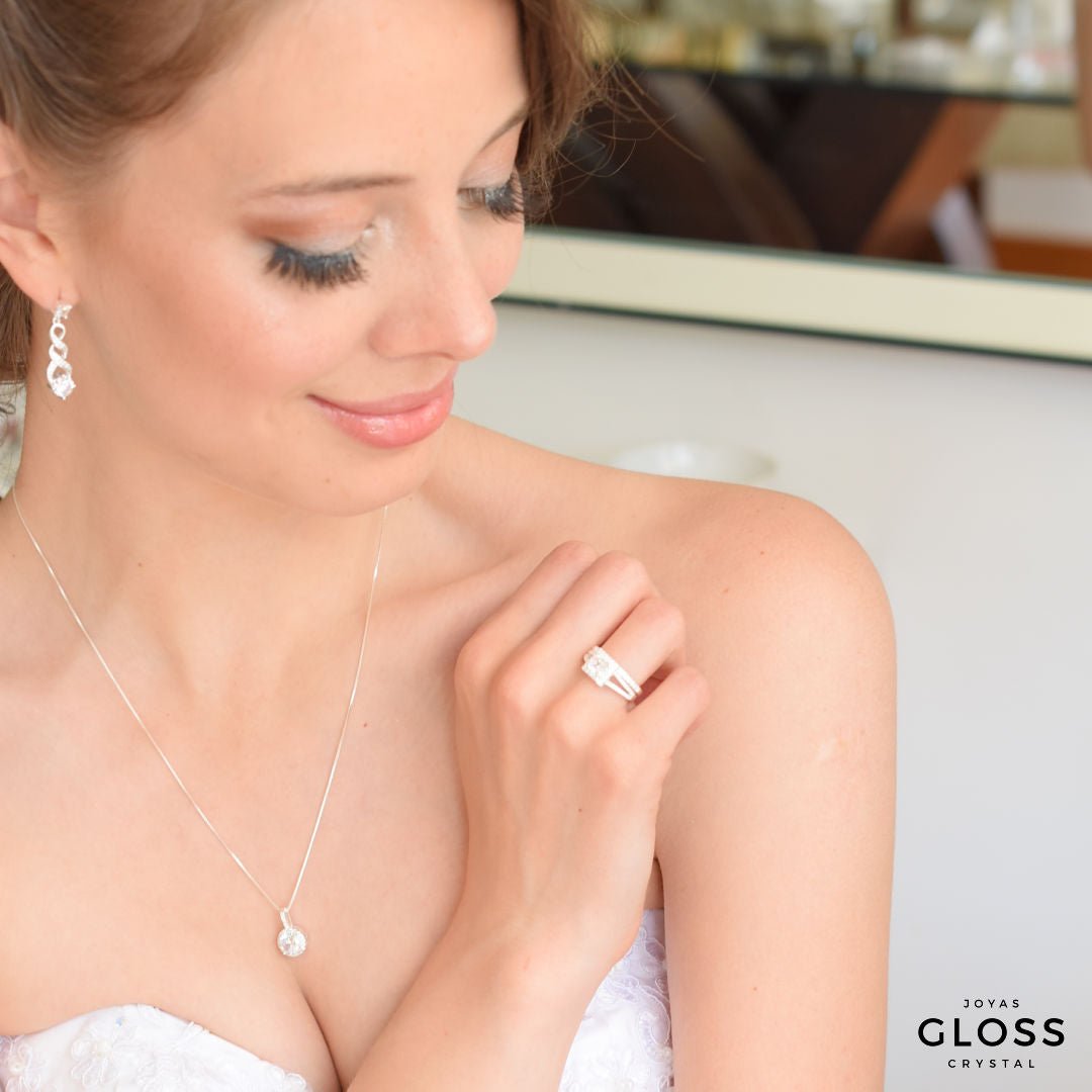 Anillo Matrimonio Doble Plata 925 - Joyas Gloss Crystal