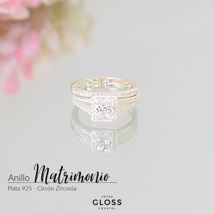 Anillo Matrimonio Doble Plata 925 - Joyas Gloss Crystal
