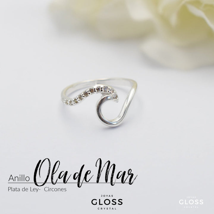 Anillo Ola Plata Circón - Joyas Gloss Crystal