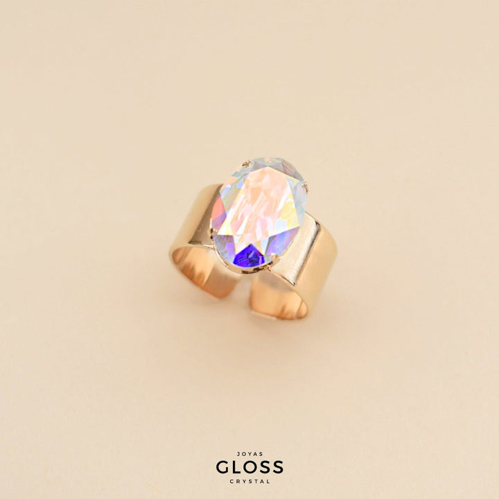 Anillo Ovalo Aurora Boreal Baño de Oro - Joyas Gloss Crystal
