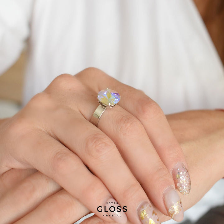 Anillo Rivoli Grande Aurora Boreal Rodinado - Joyas Gloss Crystal