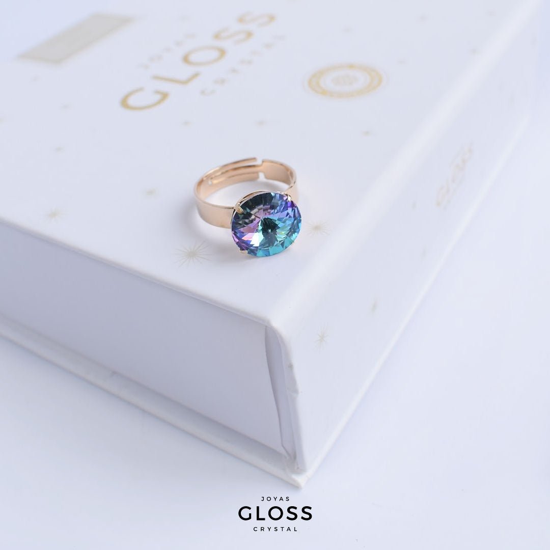 Anillo Rivoli Grande Vitrail Baño de Oro - Joyas Gloss Crystal