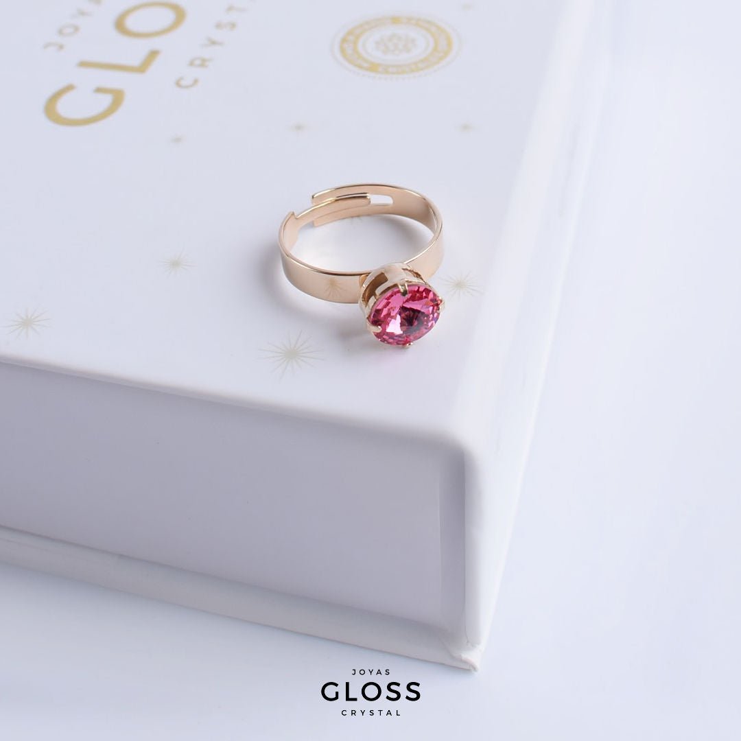 Anillo Rivoli Pequeño Rose Enchape de Oro - Joyas Gloss Crystal