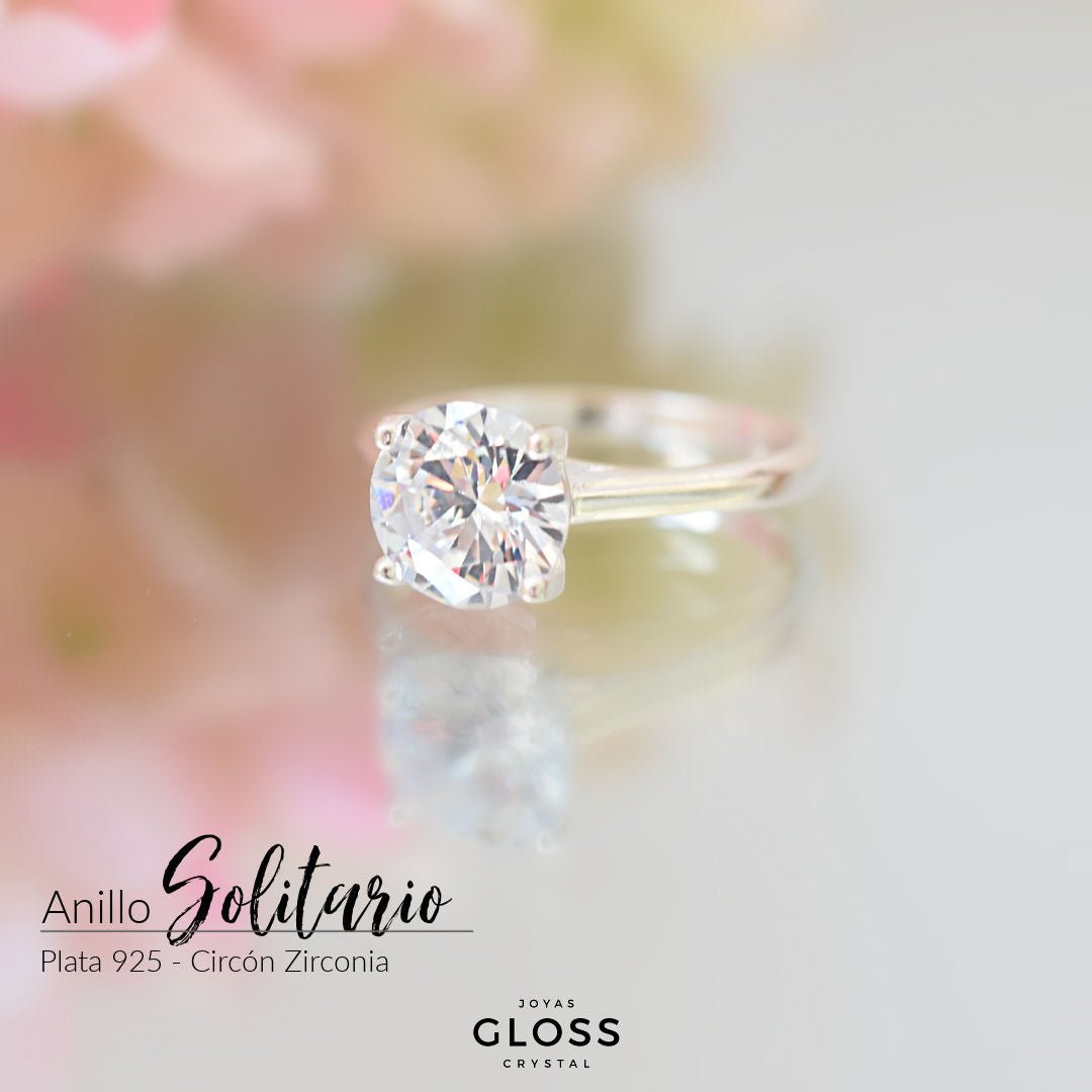 Anillo Solitario Circón Plata 925 - Joyas Gloss Crystal