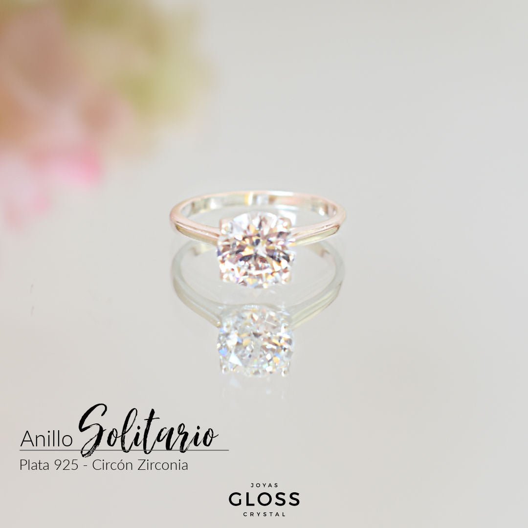 Anillo Solitario Circón Plata 925 - Joyas Gloss Crystal