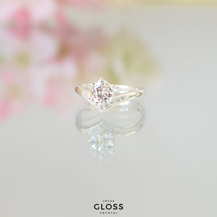 Anillo Solitario Corona Circón Plata 925 - Joyas Gloss Crystal