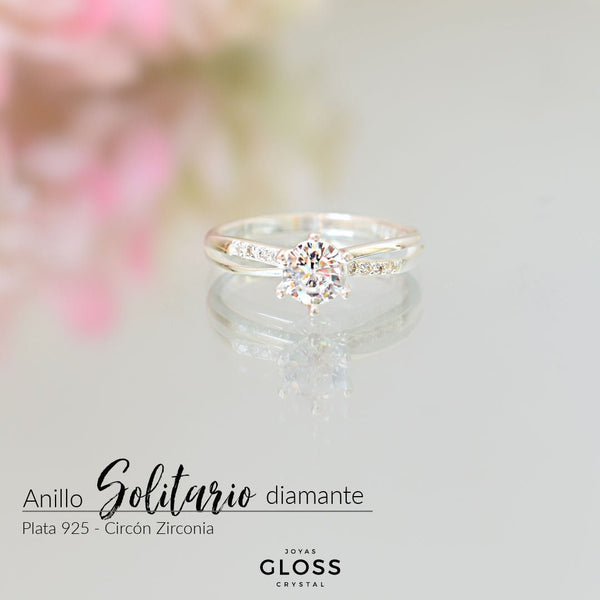 Anillo Solitario Diamante Plata 925 - Joyas Gloss Crystal